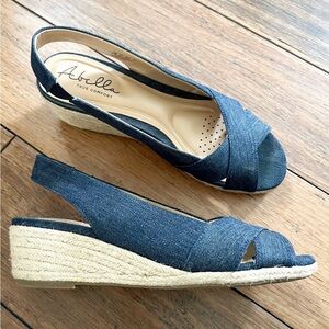 Abella Denim Open Toe Wedge Sandals Espadrille Comfort Size 8.5 Coastal Beachy